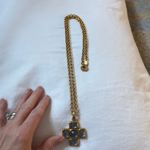 Retired Julie Vos Catalina style cross pendant Chalcedony Blue